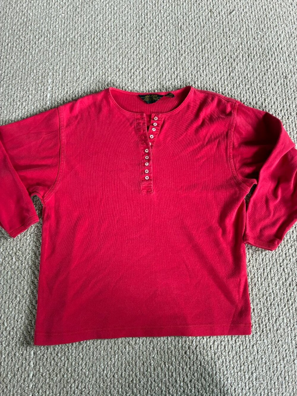 Vintage Eddie Bauer 90s Large 100 Cotton Shirt Red 3/4 Sleeve Americana Preppy
